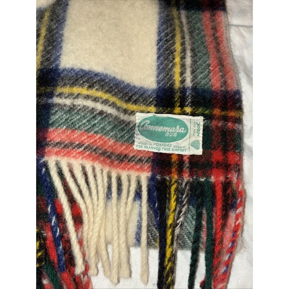 Connemara Foxford Rug Vintage 100% Wool Plaid Stadium Throw Blanket 63X56